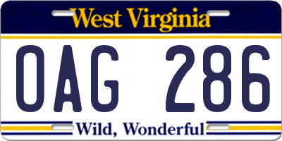 WV license plate OAG286