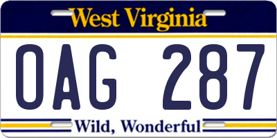 WV license plate OAG287