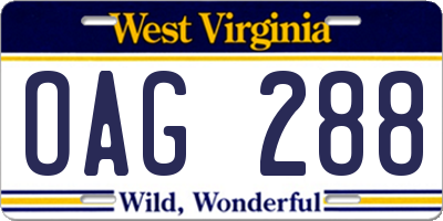 WV license plate OAG288