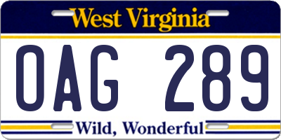 WV license plate OAG289
