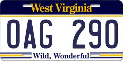 WV license plate OAG290
