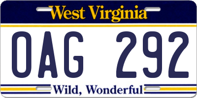 WV license plate OAG292