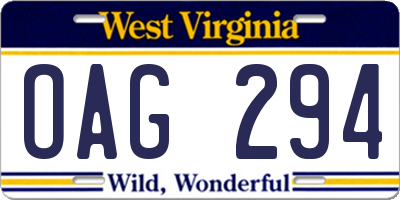 WV license plate OAG294