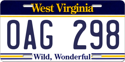 WV license plate OAG298