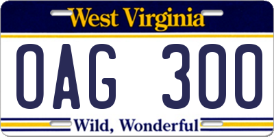 WV license plate OAG300