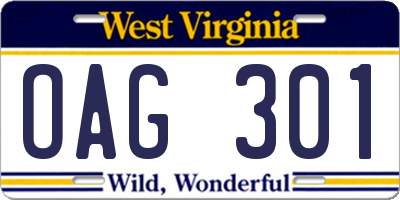 WV license plate OAG301