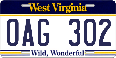 WV license plate OAG302