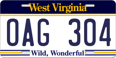 WV license plate OAG304