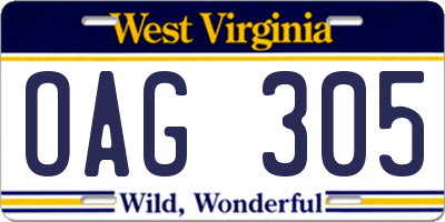 WV license plate OAG305