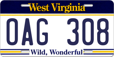 WV license plate OAG308