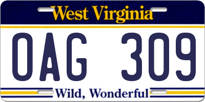 WV license plate OAG309