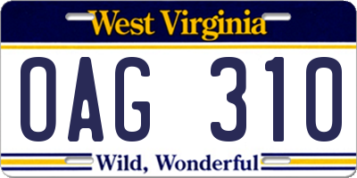 WV license plate OAG310