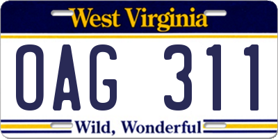 WV license plate OAG311