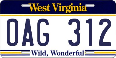 WV license plate OAG312