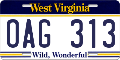 WV license plate OAG313