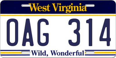 WV license plate OAG314