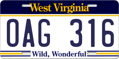 WV license plate OAG316