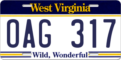 WV license plate OAG317