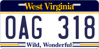 WV license plate OAG318