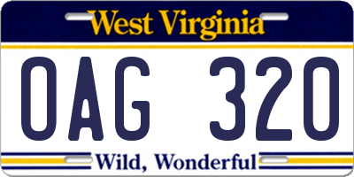 WV license plate OAG320