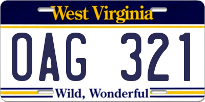 WV license plate OAG321