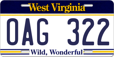WV license plate OAG322
