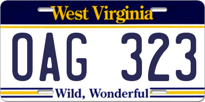 WV license plate OAG323