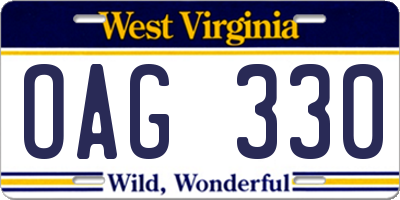 WV license plate OAG330