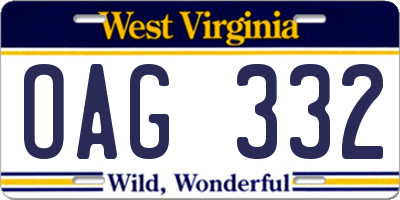 WV license plate OAG332