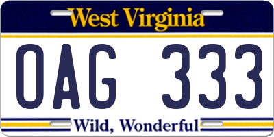 WV license plate OAG333