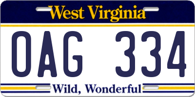 WV license plate OAG334