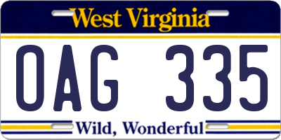 WV license plate OAG335