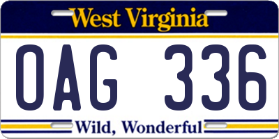 WV license plate OAG336