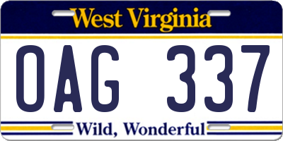 WV license plate OAG337