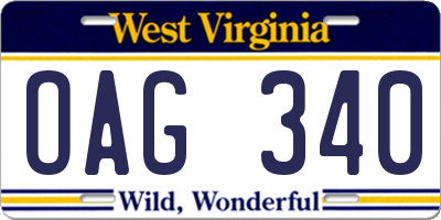 WV license plate OAG340