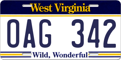 WV license plate OAG342