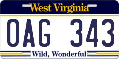 WV license plate OAG343