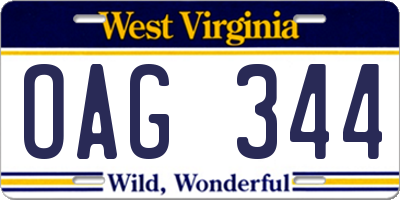 WV license plate OAG344