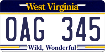 WV license plate OAG345