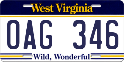 WV license plate OAG346
