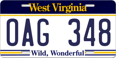 WV license plate OAG348