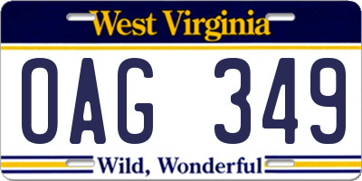 WV license plate OAG349