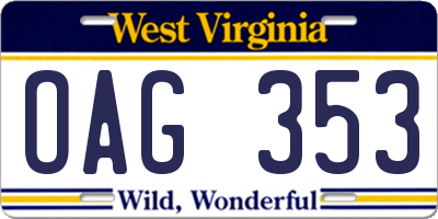 WV license plate OAG353