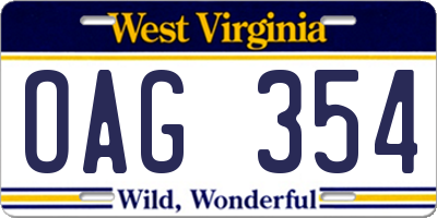 WV license plate OAG354