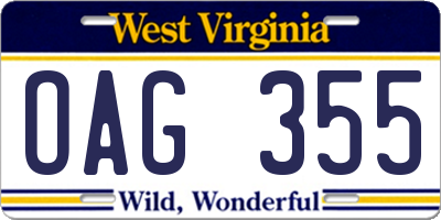 WV license plate OAG355