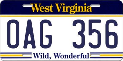 WV license plate OAG356