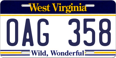 WV license plate OAG358