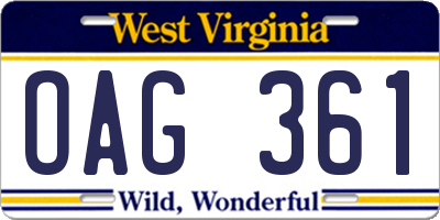 WV license plate OAG361