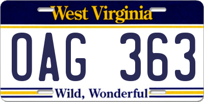 WV license plate OAG363