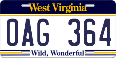 WV license plate OAG364